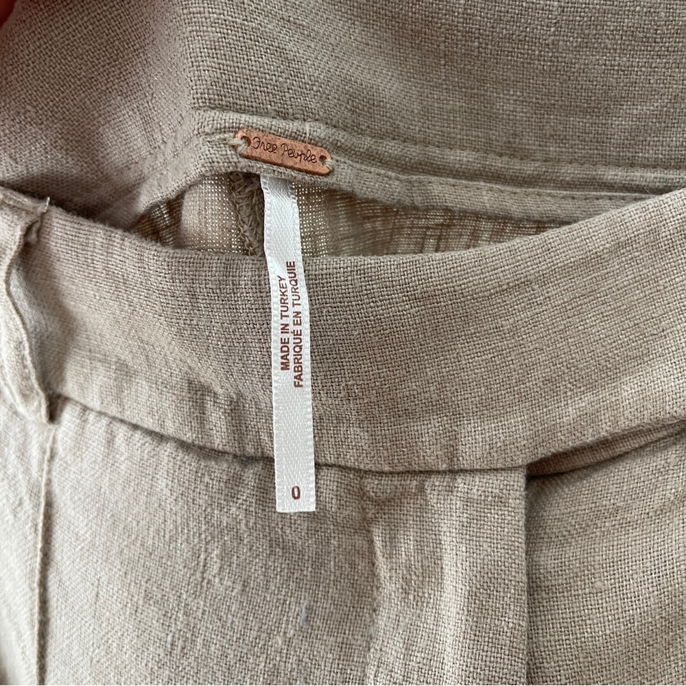 Free People wife leg linen Cream Tan Pants Size 0 - Picture 3 of 5